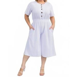 NEW KAREN T DESIGN button down capri jumpsuit romper in white